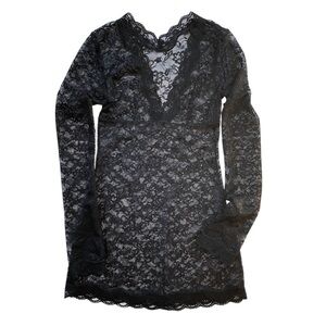 Floral Black Lace Deep Plunge V Neck Mini Dress Size Small